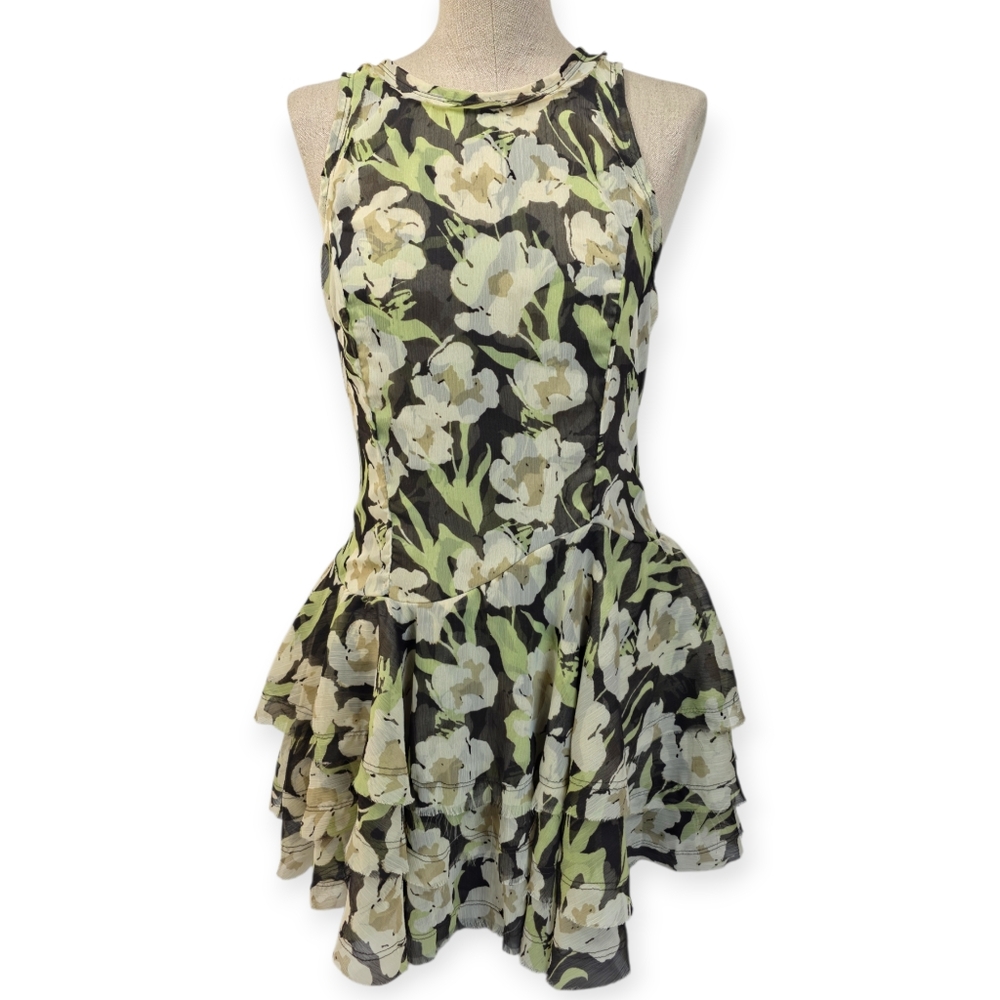 Free People Raven Printed Mini Dress Black Coffee Combo Green Floral M NWT $128 - Picture 2 of 16